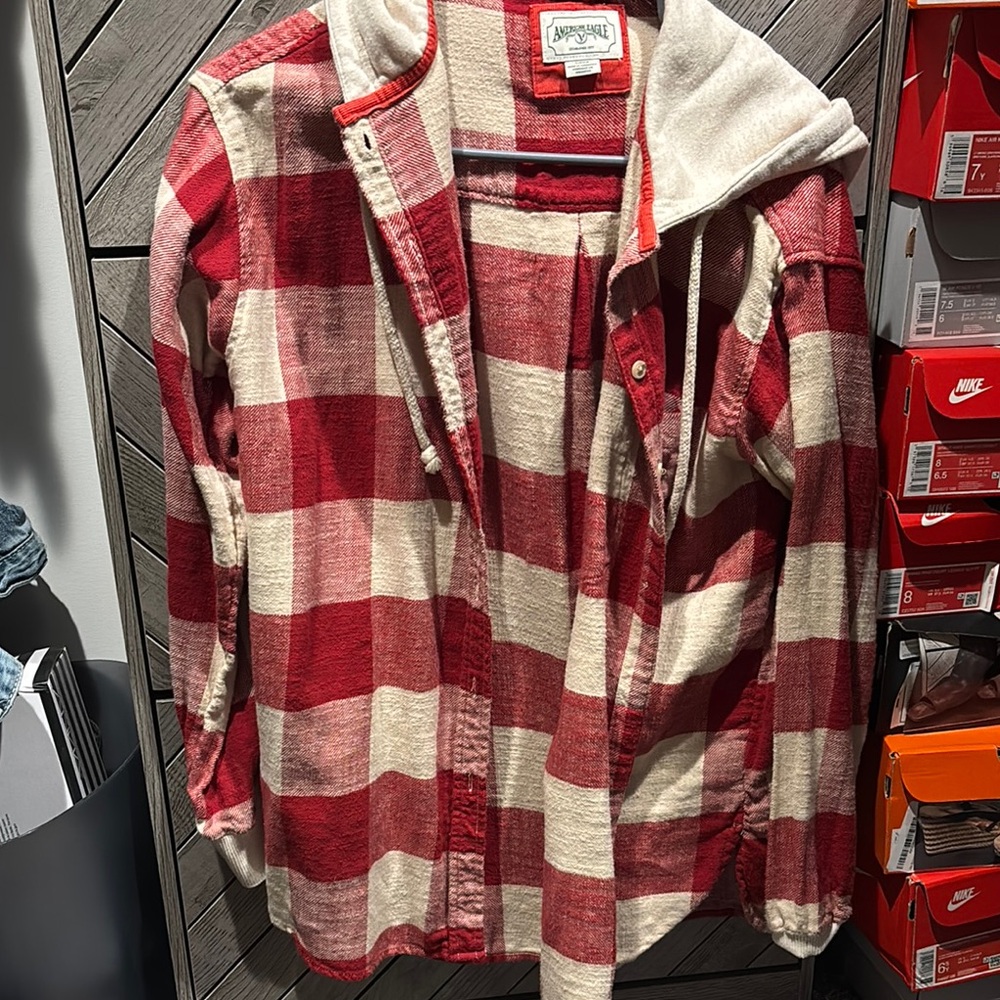 American Eagle Outfitters Red and White Plaid Shirt